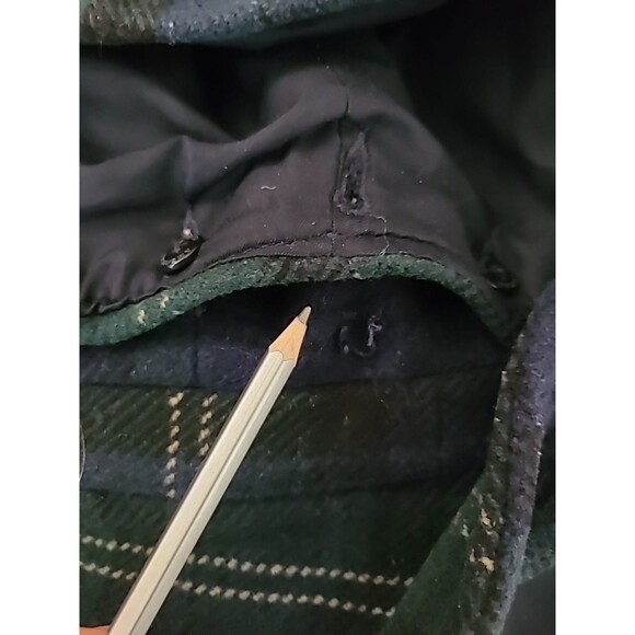 American Eagle Wool Pea Coat Womens Medium Green Blue Plaid Button Pockets *READ - Picture 10 of 10